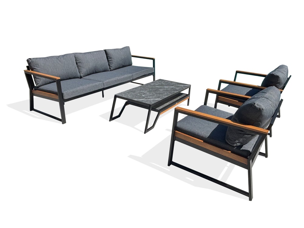 Wohnli Möbelsuche - Niedriges 5-Sitzer-Gartenm”belset - Schwarz