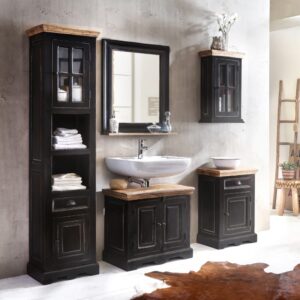 20x70x44cm Holz Schwarz SIT Möbel Möbel Badezimmermöbel