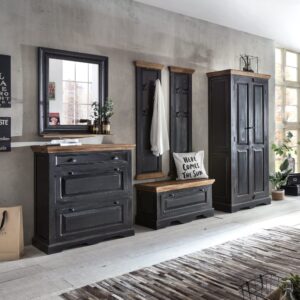 wohnli-moebel-suche-M25081772-1 Schuhschrank aus Massivholz 40x90x85cm Holz Schwarz SIT Möbel Möbel Flurmöbel Schuhschränke