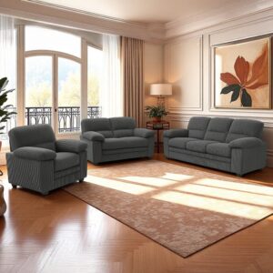 wohnli-moebel-suche-M25082580-1 Dunkelgraue Cord-Sofagarnitur + 2-Sitzer + Sessel 204x100x98cm Holz Grau Concept Usine Sofas und Sessel Sofas 2-Sitzer-Sofas & 3-Sitzer-Sofas