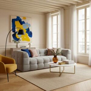 3-Sitzer-Sofa aus Holz und Polyester mit grauem Matteffekt L 228 cm 228x69x102cm PES - Polyester Grau Oviala Sofas und Sessel Sofas 2-Sitzer-Sofas & 3-Sitzer-Sofas