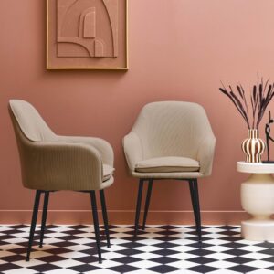 2er-Set Cord-Sessel beige Metallbeine 57x84x59cm Metall Beige sweeek Möbel Esszimmermöbel Stühle