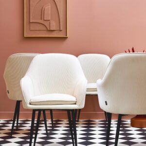 4er-Set antikweiße Samt-Sessel mit Metalbeinen 57x84x59cm Samt Weiß sweeek Möbel Esszimmermöbel Stühle