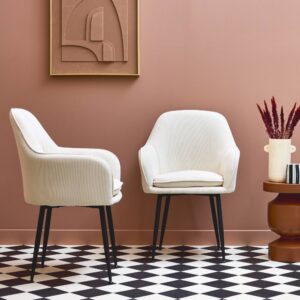 2er-Set Cord-Sessel antikweiß Metallbeine 57x84x59cm Metall Weiß sweeek Möbel Esszimmermöbel Stühle