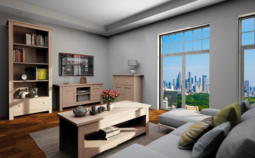 TV-Ständer mit 2 Türen aus MDF Eiche 39x58x120cm Spanplatte Braun Loft24 Möbel Wohnzimmermöbel TV-Möbel