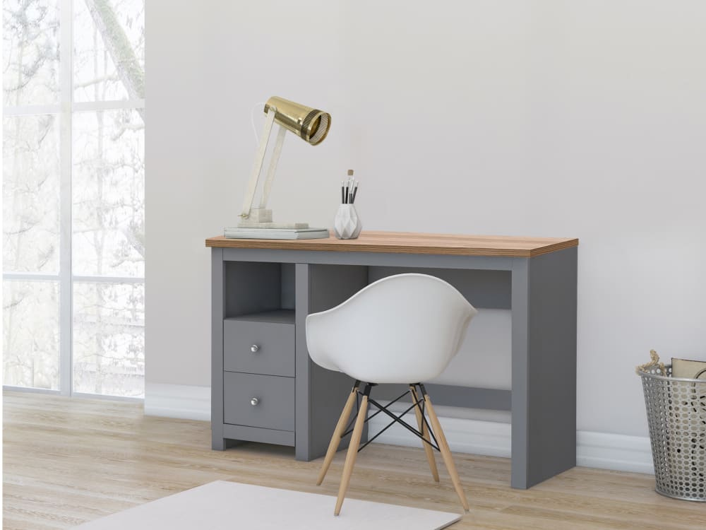 Schreibtisch 2 Türen Eiche Grau 50x76x120cm Spanplatte Grau Loft24 Möbel Büromöbel Schreibtische