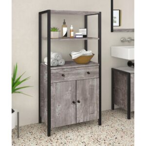 Waschbeckenunterschrank mit 2 Türen 1 Schublade in Betonoptik 35x125x60cm Spanplatte Schwarz Loft24 Möbel Badezimmermöbel Badezimmerschränke