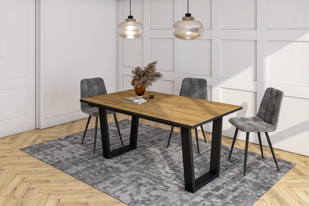 Esstisch Holzeffekt 167x90x74cm Eiche und Schwarz 167x74x90cm Spanplatte Beige Skraut home Möbel Esszimmermöbel Esstische