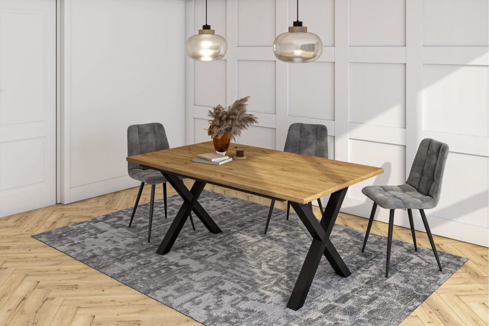 Esstisch Holzeffekt 167x90x74cm Eiche 167x74x90cm Spanplatte Beige Skraut home Möbel Esszimmermöbel Esstische