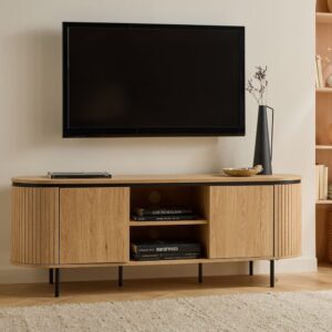 wohnli-moebel-suche-M25087893-1 TV-Möbel 2 Türen L150 cm - Helle Holzoptik 150x55x40cm Spanplatte Beige Calicosy Möbel Wohnzimmermöbel TV-Möbel