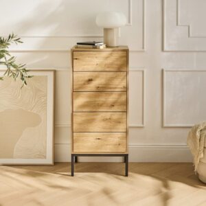 wohnli-moebel-suche-M25087894-1 Kommode mit 5 Schubladen und Metallfüßen H100 cm - Helle Holzoptik 45x100x38cm Spanplatte Beige Calicosy Möbel Schlafzimmermöbel Aufbewahrungsmöbel