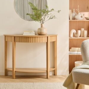 Runde Konsole 2 Ebenen H76 cm - Hellholz-Effekt 100x76x40cm Spanplatte Beige Calicosy Möbel Wohnzimmermöbel Konsolentische