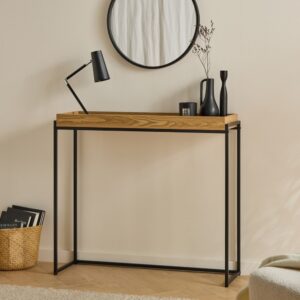 Konsole mit Randplatte und schwarzen Metallbeinen L100 cm 100x90x30cm Spanplatte Beige Calicosy Möbel Wohnzimmermöbel Konsolentische