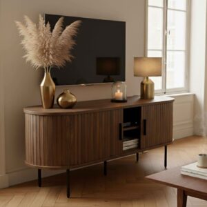 TV-Schrank aus Melamin und Stahl 120 cm braun 120x55x40cm Holz Braun Oviala Möbel Wohnzimmermöbel TV-Möbel