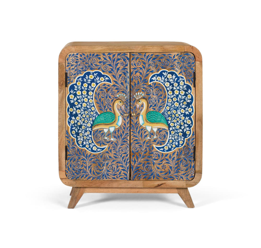wohnli-moebel-suche-M25088449 Wohnli Möbelsuche - Sideboard aus Mangoholz mit zwei handbemalten Türen