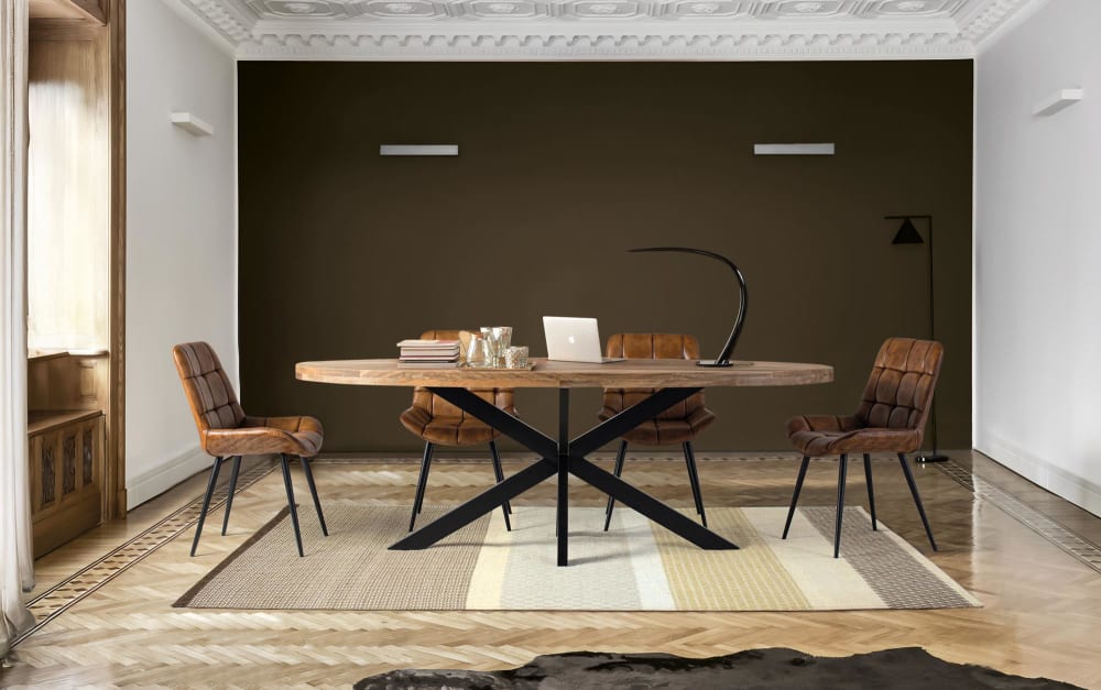 Esstisch mit ovaler Platte aus massivem Mangoholz 200 cm 220x77x100cm Holz Braun GINER Y COLOMER Möbel Esszimmermöbel Esstische