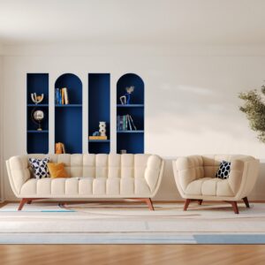 wohnli-moebel-suche-M25090438-1 Sofa- und Sesselset aus beigem Samt für 4 Personen 218x75x90cm Samt Beige Maison Pavane Sofas und Sessel Sofas 2-Sitzer-Sofas & 3-Sitzer-Sofas