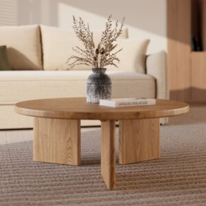 Runde Couchtisch aus massivem Mindi-Holz 80x30x80cm Holz Braun Maison Pavane Möbel Wohnzimmermöbel Couchtische