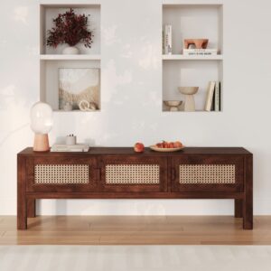 wohnli-moebel-suche-M25090455-1 TV-Möbel aus Mango-Holz und Geflecht 140x45x40cm Holz Braun Maison Pavane Möbel Wohnzimmermöbel TV-Möbel