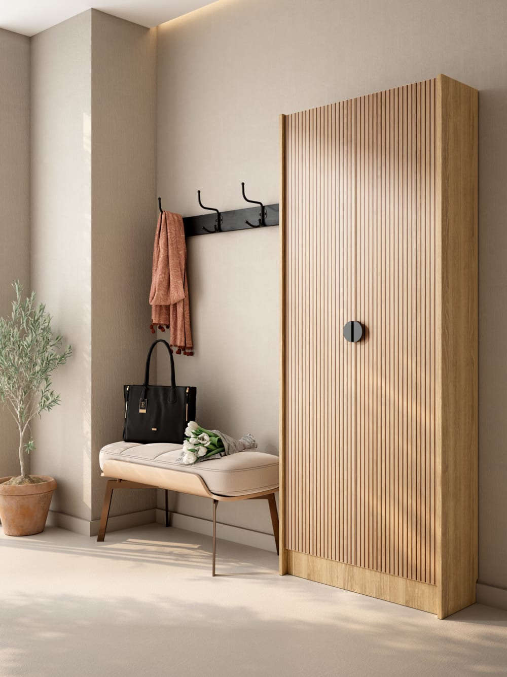 Schuhschrank Melamin Goldeneiche Türen Lattenoptik Eiche 175x70x24 cm 70x175x24cm Spanplatte Braun Herdasa Möbel Flurmöbel Schuhschränke