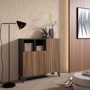 Schuhschrank Melamin Graphit Türen Lattenoptik Nussbaum 87x90x27 90x87x27cm Spanplatte Braun Herdasa Möbel Flurmöbel Schuhschränke