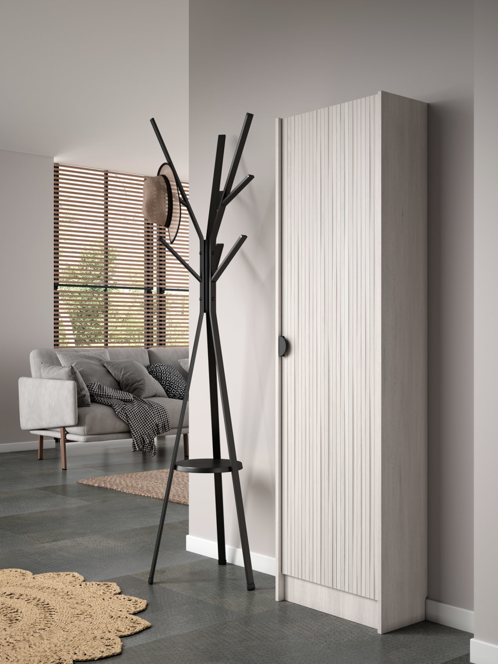 wohnli-moebel-suche-M25090497-1 Schuhschrank Melamin Weiß Tür Lattenoptik weißen 190x50x24 cm 50x175x24cm Spanplatte Weiß Herdasa Möbel Flurmöbel Schuhschränke