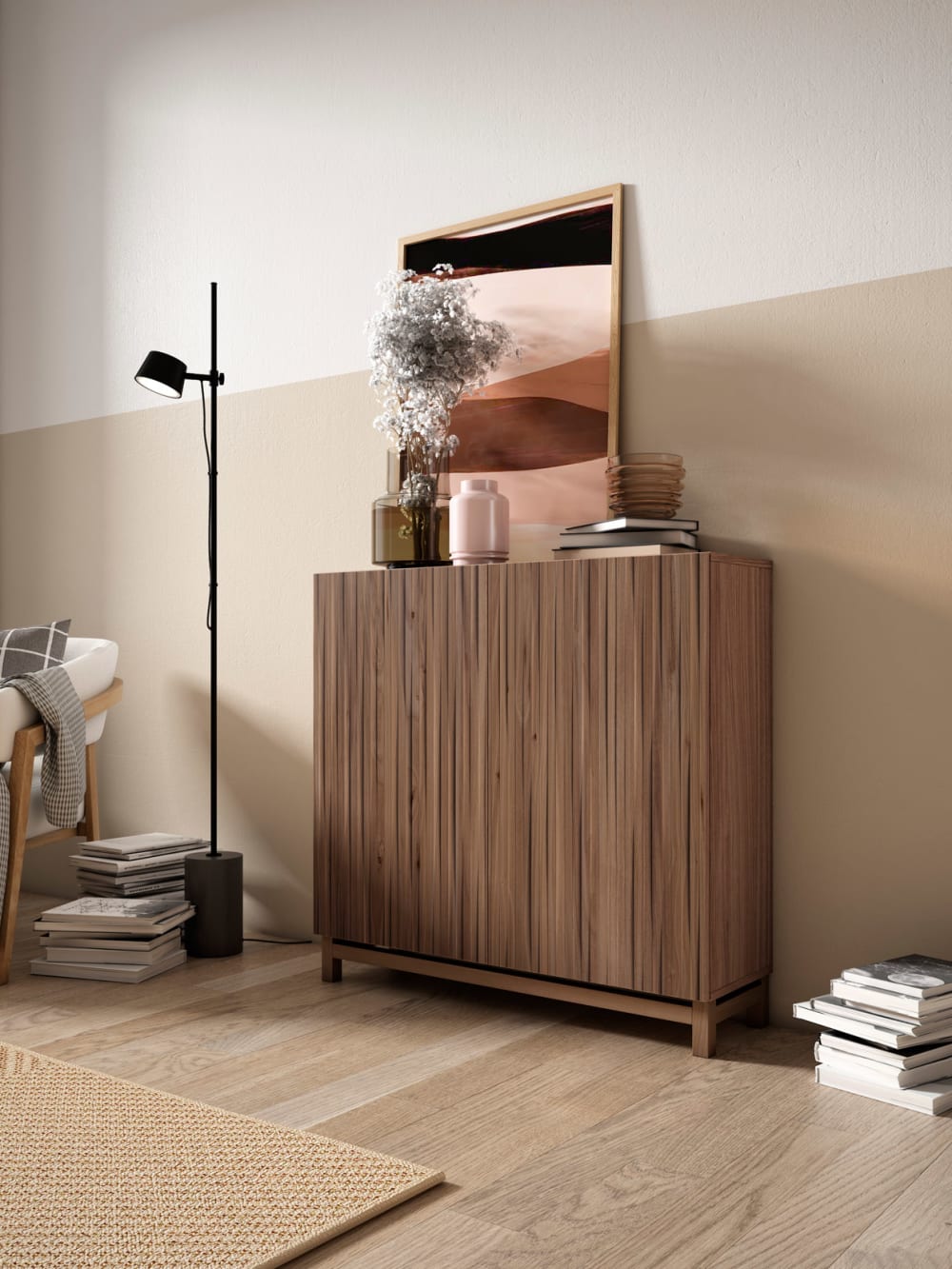 Schuhschrank Melamin Nussbaum Türen Lattenoptik Nussbaum 90x90x27cm 90x90x27cm Spanplatte Braun Herdasa Möbel Flurmöbel Schuhschränke