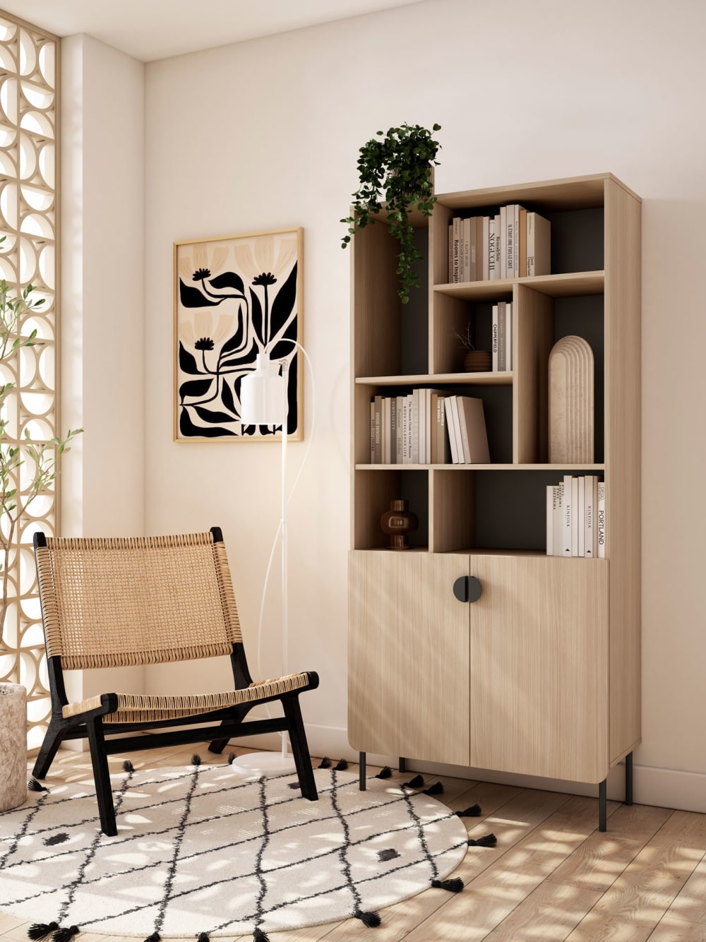 Aufbewahrungsregal aus Melamin in hellem Nussbaum‑Graphit 180×80×32 cm 80x180x32cm Spanplatte Braun Herdasa Möbel Wohnzimmermöbel Regale