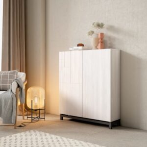 Schuhschrank Melamin Weiß Beine Graphit 112x90x27 cm 90x112x27cm Spanplatte Weiß Herdasa Möbel Flurmöbel Schuhschränke