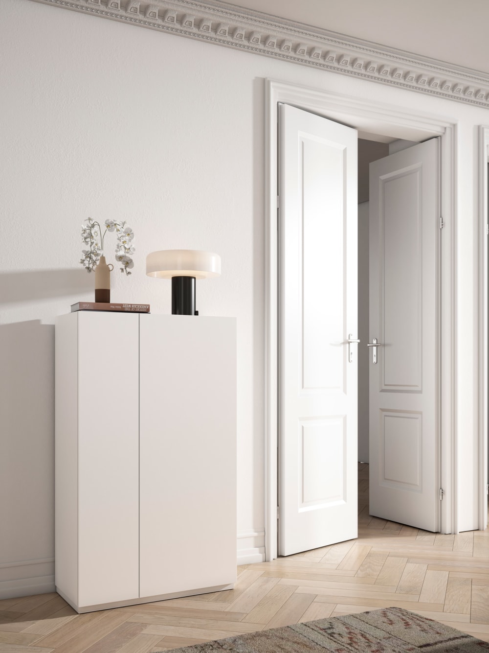 Schuhschrank Melamin Weiß gemasert 122x70x35 cm 70x112x35cm Spanplatte Weiß Herdasa Möbel Flurmöbel Schuhschränke