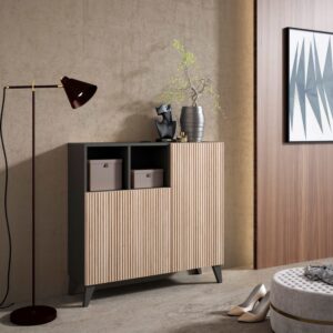 Schuhschrank Melamin Graphit Türen Lattenoptik Hell 87x90x27 cm 90x87x27cm Spanplatte Grau Herdasa Möbel Flurmöbel Schuhschränke