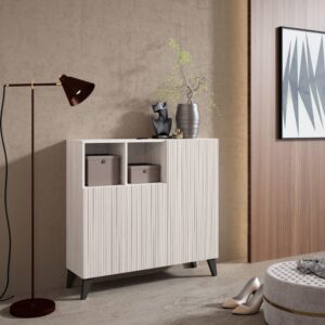 Schuhschrank Melamin Weiß weißem Türen Lattenoptik 87x90x27 90x87x27cm Spanplatte Weiß Herdasa Möbel Flurmöbel Schuhschränke