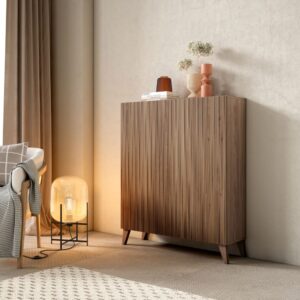 Schuhschrank Melamin Nussbaum Türen Lattenoptik Nussbaum 109x90x27cm 90x109x27cm Spanplatte Braun Herdasa Möbel Flurmöbel Schuhschränke