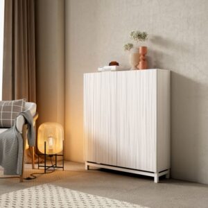 Schuhschrank Melamin Weiß Türen Lattenoptik weißen 112x90x27 cm 90x112x27cm Spanplatte Weiß Herdasa Möbel Flurmöbel Schuhschränke