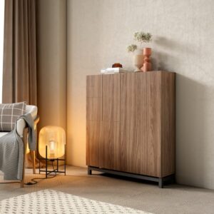 Schuhschrank Melamin Nussbaum Beine Graphit 112x90x27 cm 90x112x27cm Spanplatte Braun Herdasa Möbel Flurmöbel Schuhschränke