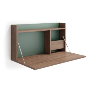 wohnli-moebel-suche-M25090552 Wohnli Möbelsuche - Wandschreibtisch Melamin Nussbaum und Grün 25x90x35 cm