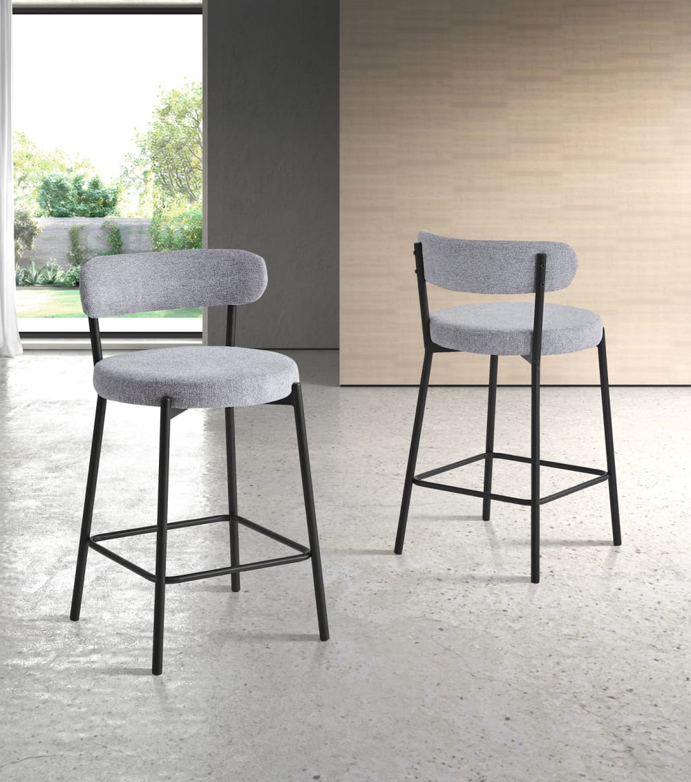 wohnli-moebel-suche-M25090639-1 2‑er Set Hohe Barhocker aus Stoff und Metall grau 87×48×47 cm 47x87x48cm Stoff Grau Hispanohogar Möbel Esszimmermöbel Barhocker