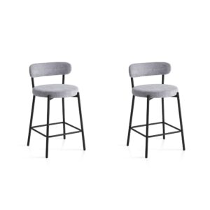 wohnli-moebel-suche-M25090639 Wohnli Möbelsuche - 2‑er Set Hohe Barhocker aus Stoff und Metall grau 87×48×47 cm