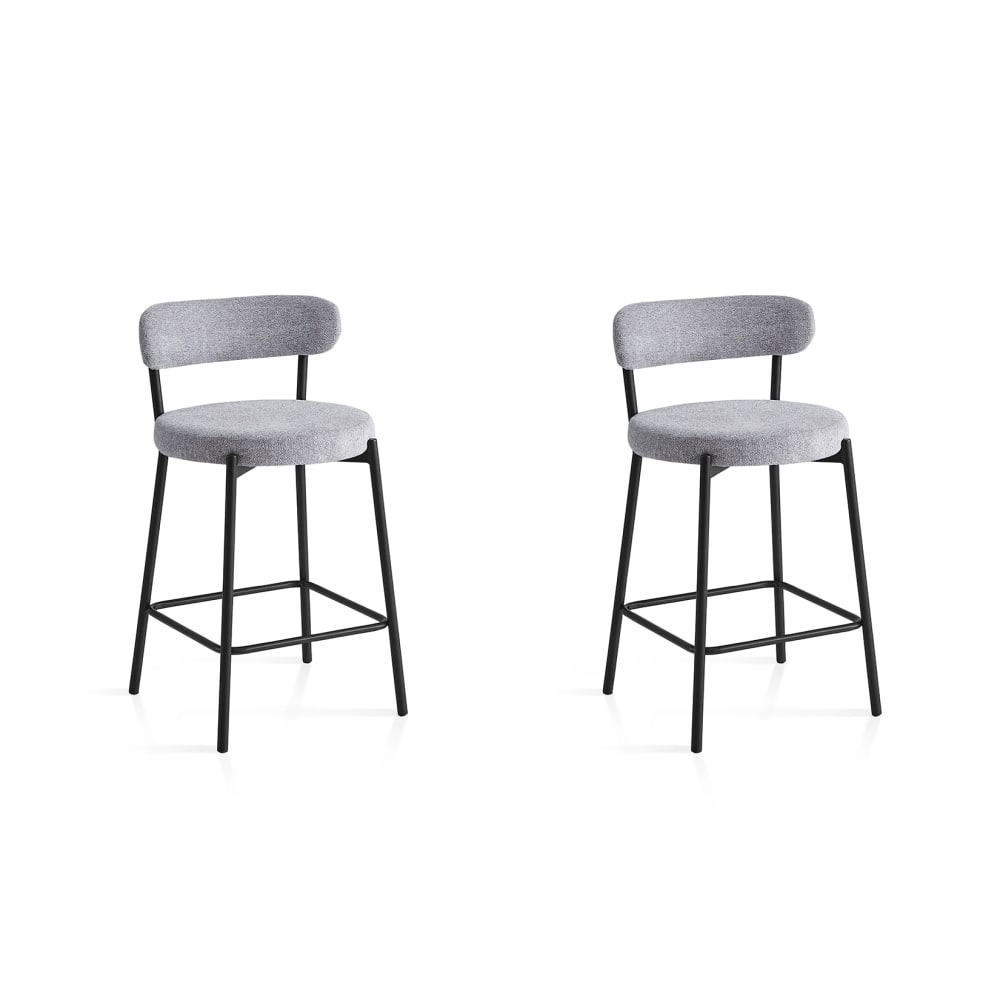 wohnli-moebel-suche-M25090639 Wohnli Möbelsuche - 2‑er Set Hohe Barhocker aus Stoff und Metall grau 87×48×47 cm