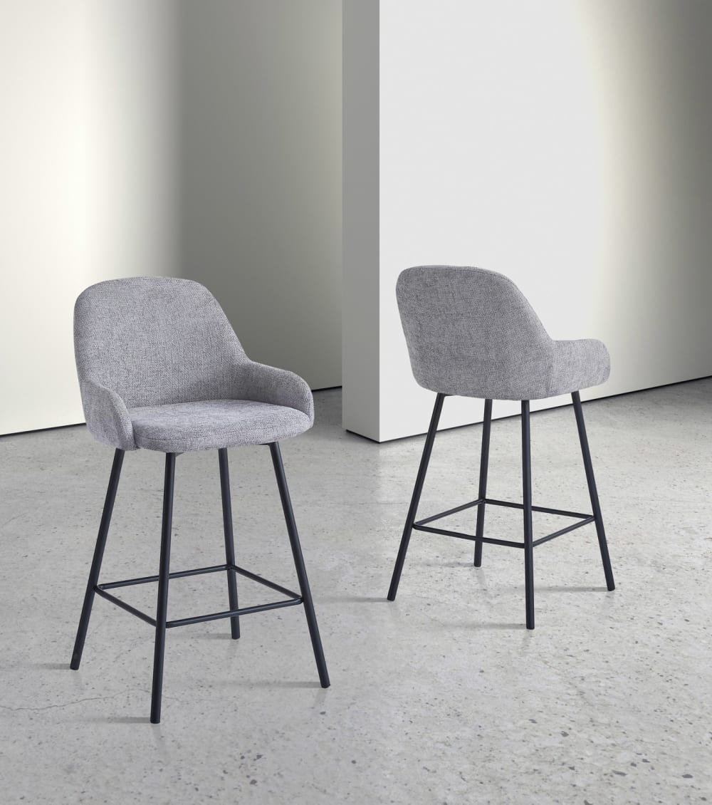 wohnli-moebel-suche-M25090640-1 2‑er Set Hohe Barhocker aus Stoff und Metall grau 95×51×52 cm 51x95x52cm Stoff Grau Hispanohogar Möbel Esszimmermöbel Barhocker
