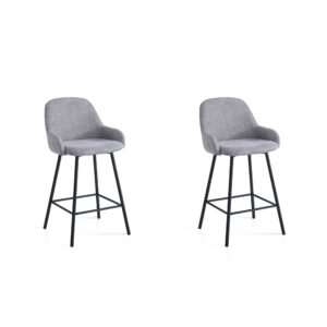wohnli-moebel-suche-M25090640 Wohnli Möbelsuche - 2‑er Set Hohe Barhocker aus Stoff und Metall grau 95×51×52 cm
