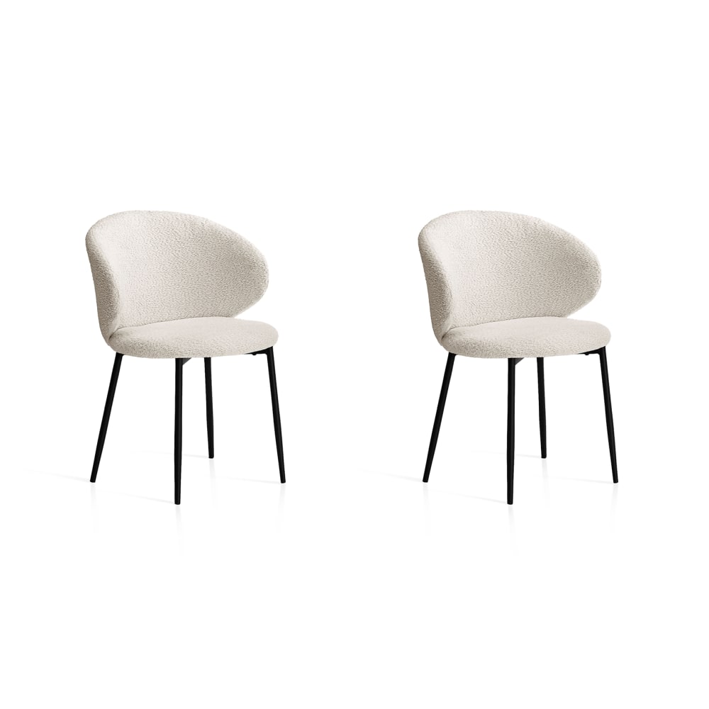 wohnli-moebel-suche-M25090643 Wohnli Möbelsuche - 2‑er Set Bouclé‑Stühle aus Stoff und Metall weiß 80×57×50 cm