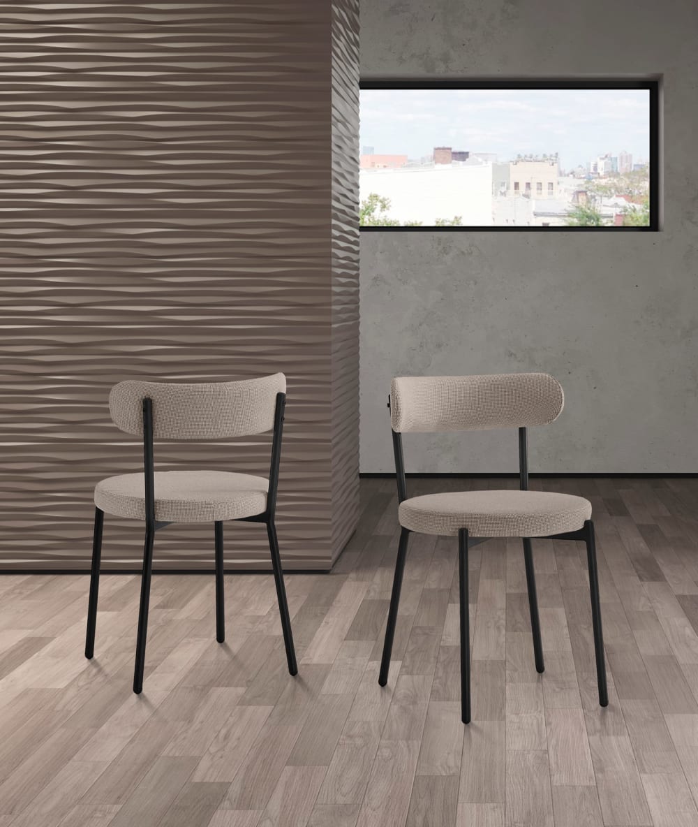 2‑er Set Stühle aus Stoff und Metall beige 75×46×49 cm 46x75x49cm Stoff Beige Hispanohogar Möbel Esszimmermöbel Stühle