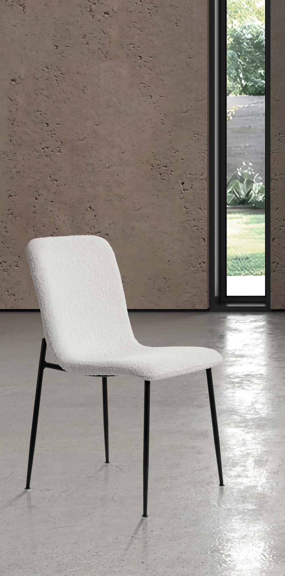 wohnli-moebel-suche-M25090646-1 2‑er Set Bouclé‑Stühle aus Stoff und Metall weiß 82×43×57 cm 43x82x57cm Stoff Weiß Hispanohogar Möbel Esszimmermöbel Stühle