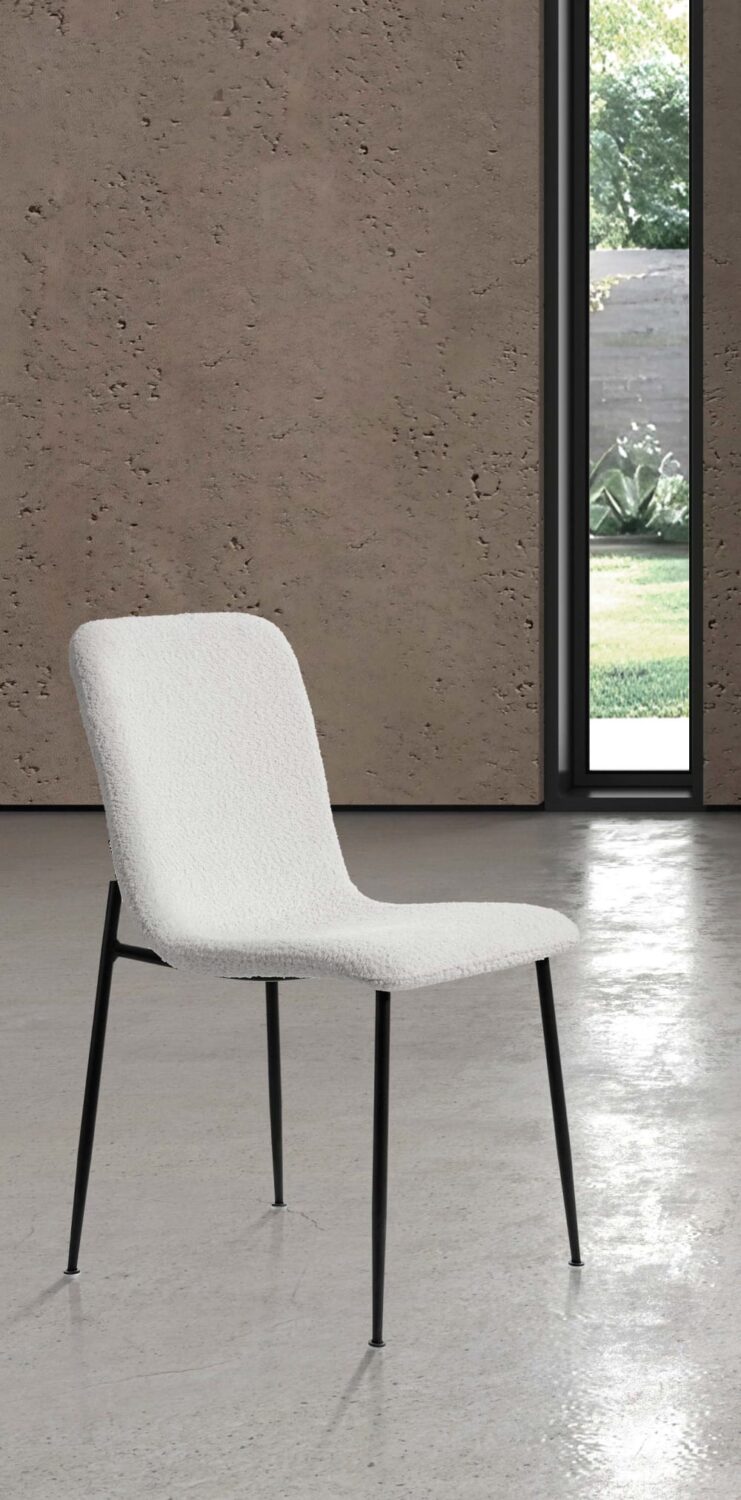 2‑er Set Bouclé‑Stühle aus Stoff und Metall weiß 82×43×57 cm 43x82x57cm Stoff Weiß Hispanohogar Möbel Esszimmermöbel Stühle