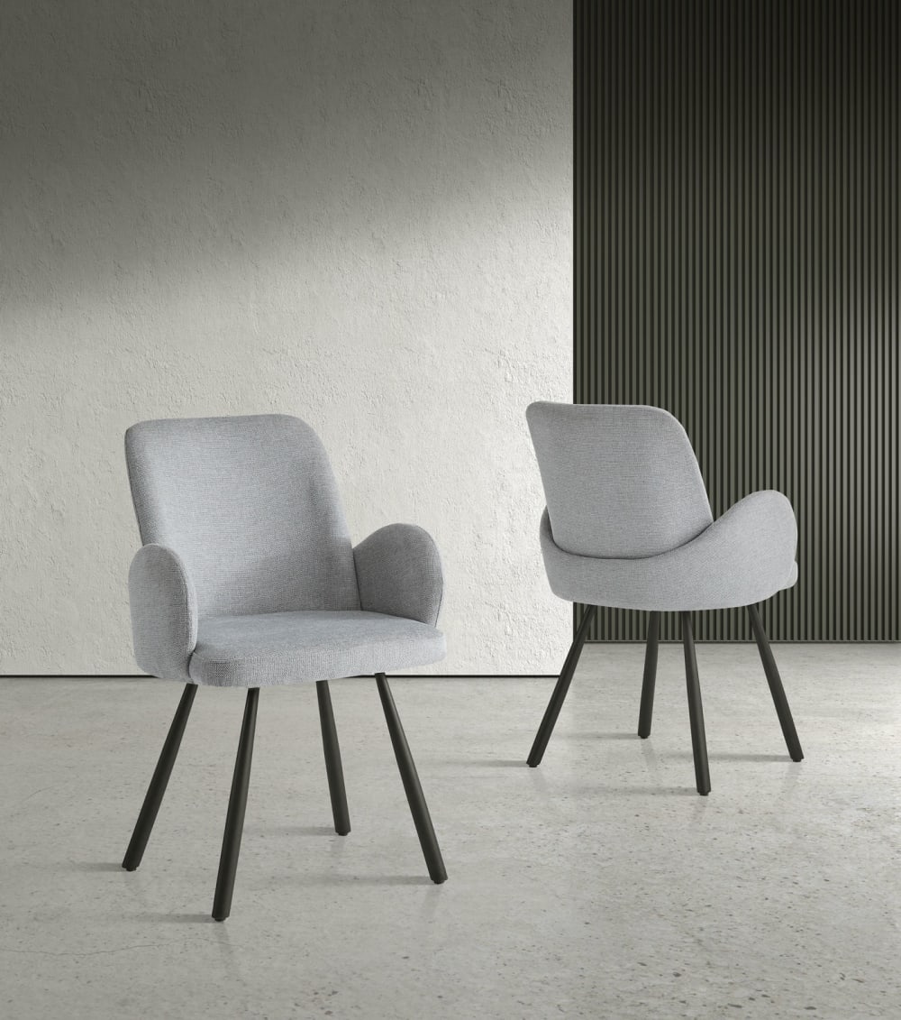 2‑er Set Stühle aus Stoff und Metall grau 87×56×57 cm 56x87x57cm Stoff Grau Hispanohogar Möbel Esszimmermöbel Stühle