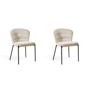 wohnli-moebel-suche-M25090654 Wohnli Möbelsuche - 2‑er Set Stühle aus Chenille‑Stoff und Metall beige 79×57×59 cm