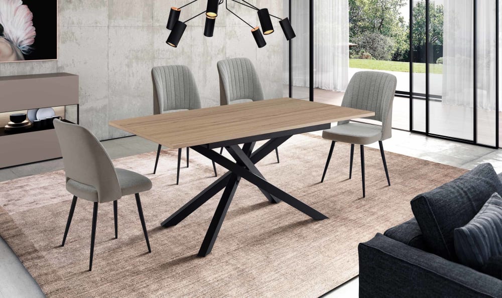 Rechteckiger Esstisch aus Melamin und Metall für 6 Personen L140 cm 140x76x90cm Spanplatte Braun Hispanohogar Möbel Esszimmermöbel Esstische