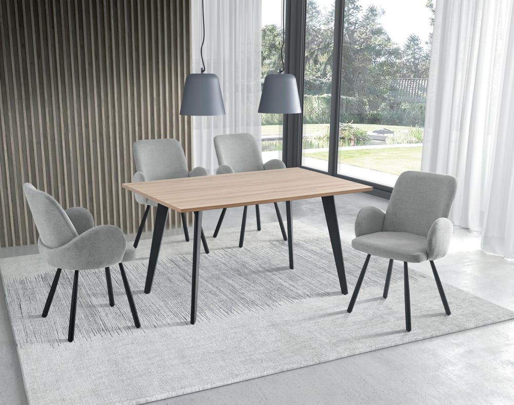 Rechteckiger Esstisch aus Melamin und Metall für 6 Personen L140 cm 140x76x90cm Spanplatte Braun Hispanohogar Möbel Esszimmermöbel Esstische