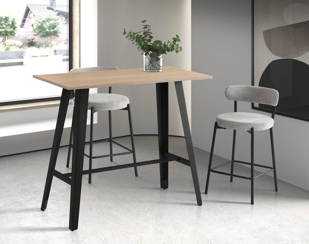 wohnli-moebel-suche-M25090695-1 Hoher Bartisch aus Melamin und Metall in Eiche 120×120×60 cm 60x120x120cm Spanplatte Braun Hispanohogar Möbel Esszimmermöbel Esstische